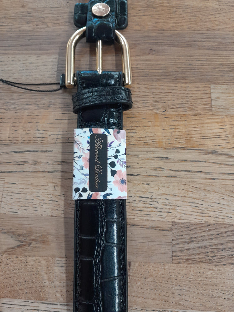 Ashwood Ladies Black Croc Leather Belt C-99