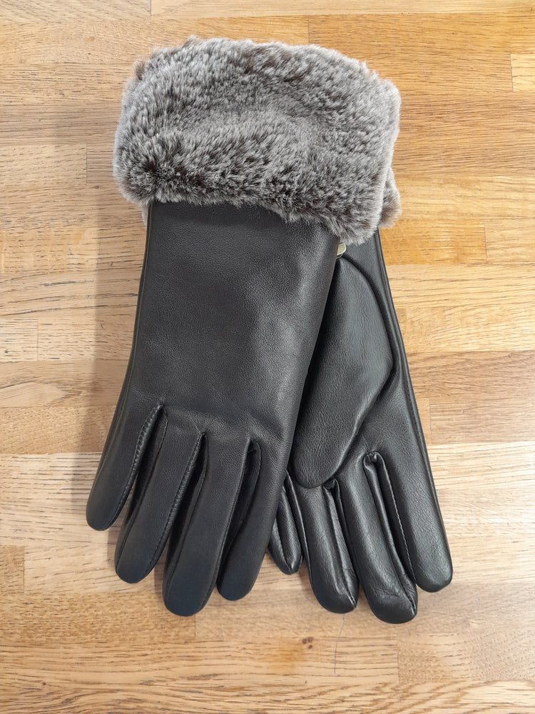 Ashwood Ladies Black Leather Fur Cuff Gloves 103A